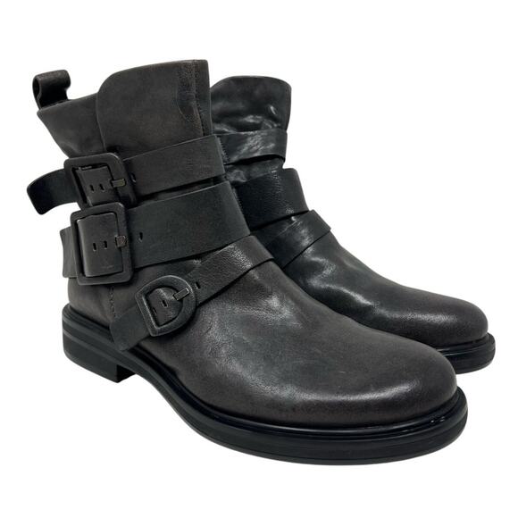 Miz Mooz Casper Leather Buckle Moto Boots in Slate Gray 39 - Picture 1 of 12